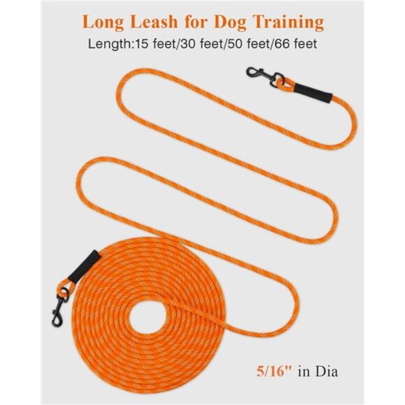 Dog Tie Out, Long Dog Leash 15FT 30FT 50FT 66FT, Recall Training Leash - Picture 3 of 7